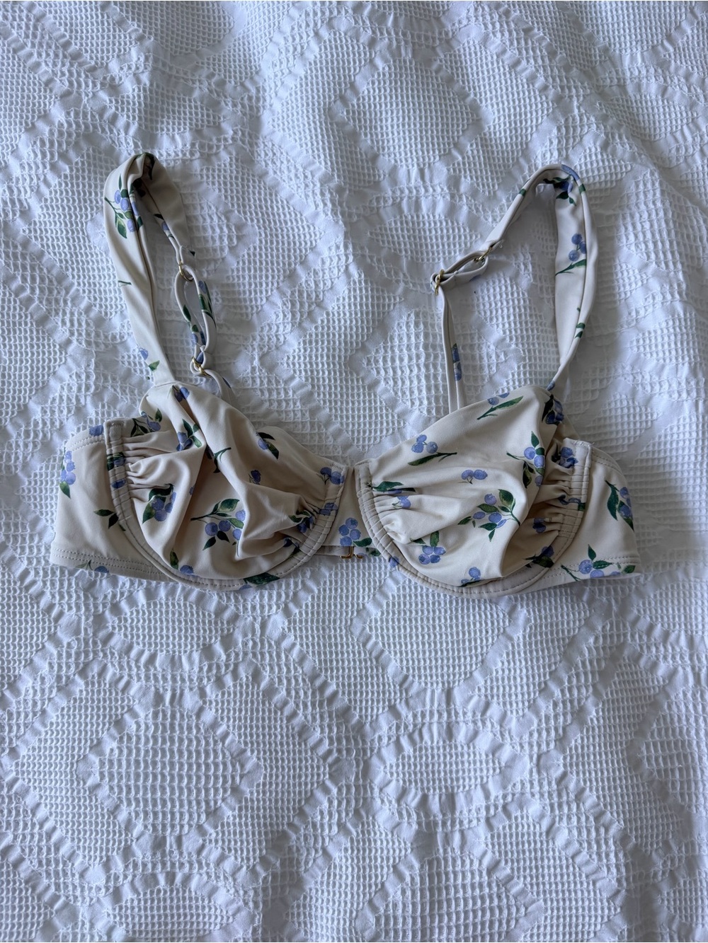 Shade & Shore Cream Bikini Top with Blue Floral Accents